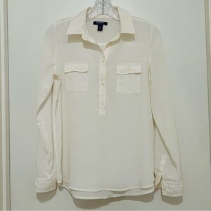 Old Navy Button-front Shirt Popover Off White Collared Pockets Women's Size XS